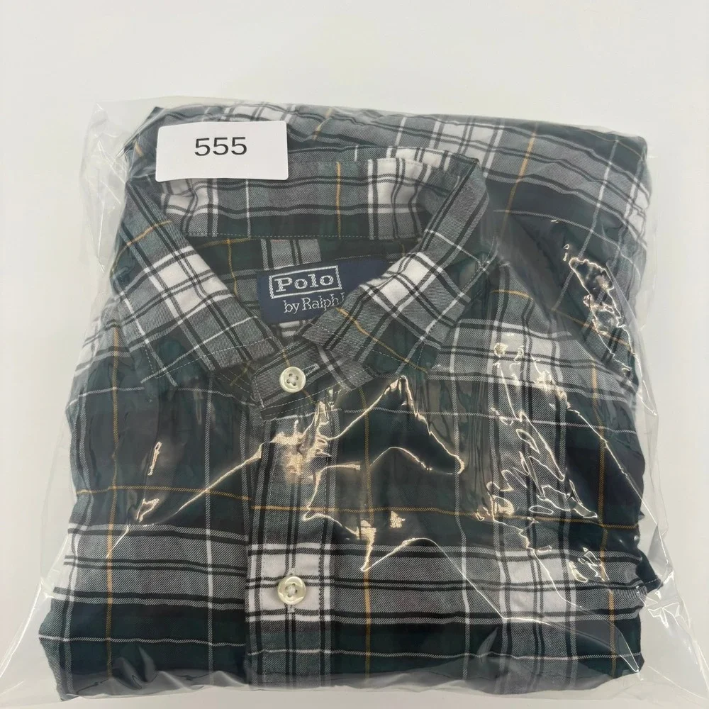 Polo Ralph Lauren Large Classic Fit Green Plaid Button Down Shirt Long Sleeve